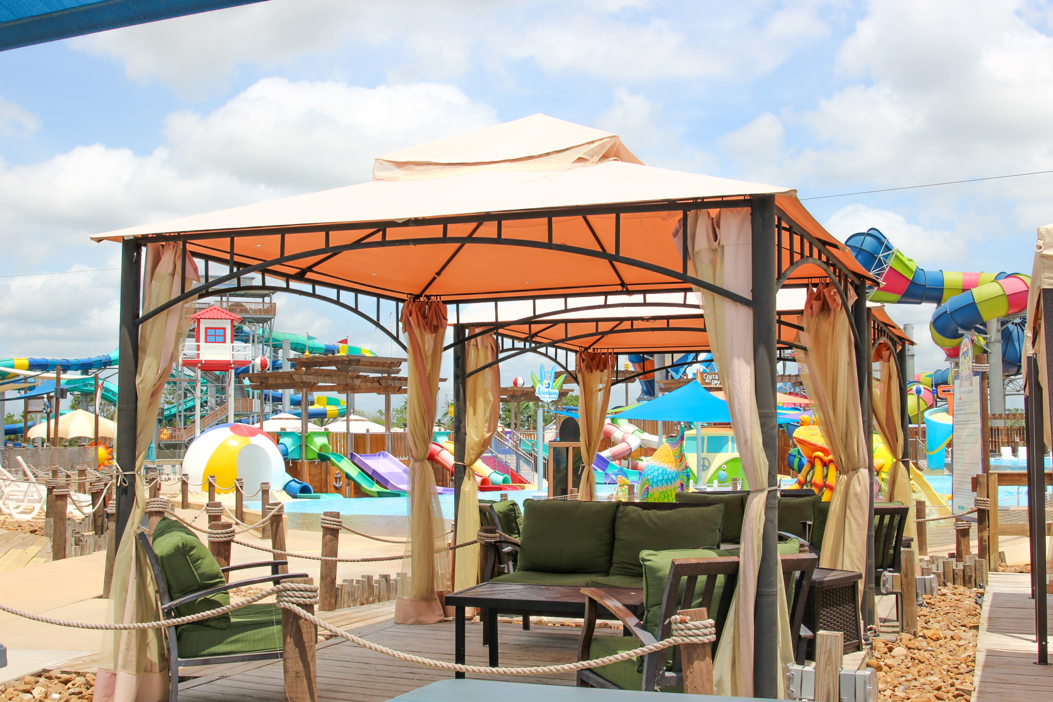 Reserve Toddler Bay Cabana at Splashway. Texas Waterpark & Campground