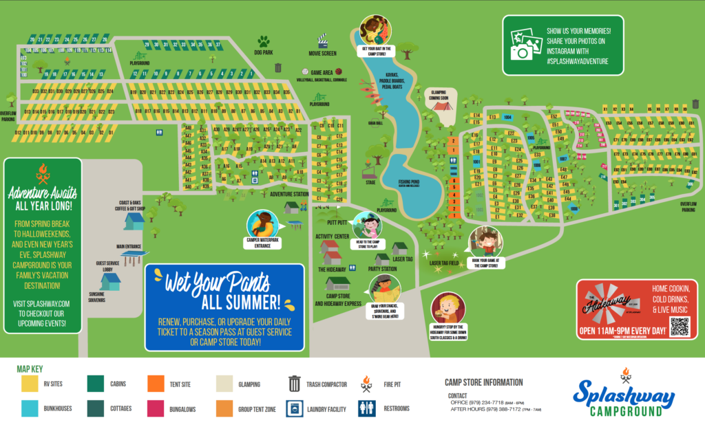 Splashway Campground Map - Texas Campground for RV, Tents & Cabins